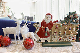 Christmas decorations are displayed