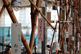 Imari-style wind bells called “Furin” are exhibited