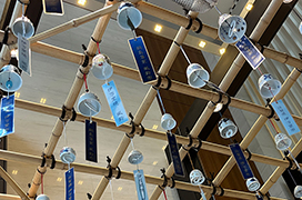 Imari-style wind bells called “Furin” are exhibited